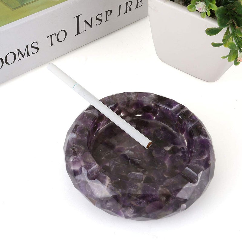 Yoption Amethyst Crystal Ashtray, Resin with Tumbled Chip Stones Ashtray for Living Room, Home, Office Decoration, Gift - Image 3